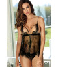 Short black voile and lace nightie