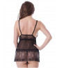 Lingerie set, babydoll and thong in patterned lace and veil