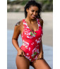 Red one-piece swimsuit with flowers