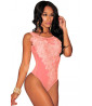 Embroidered voile and tulle thong bodysuit