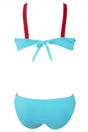 Bikini azzurro con lacci rossi