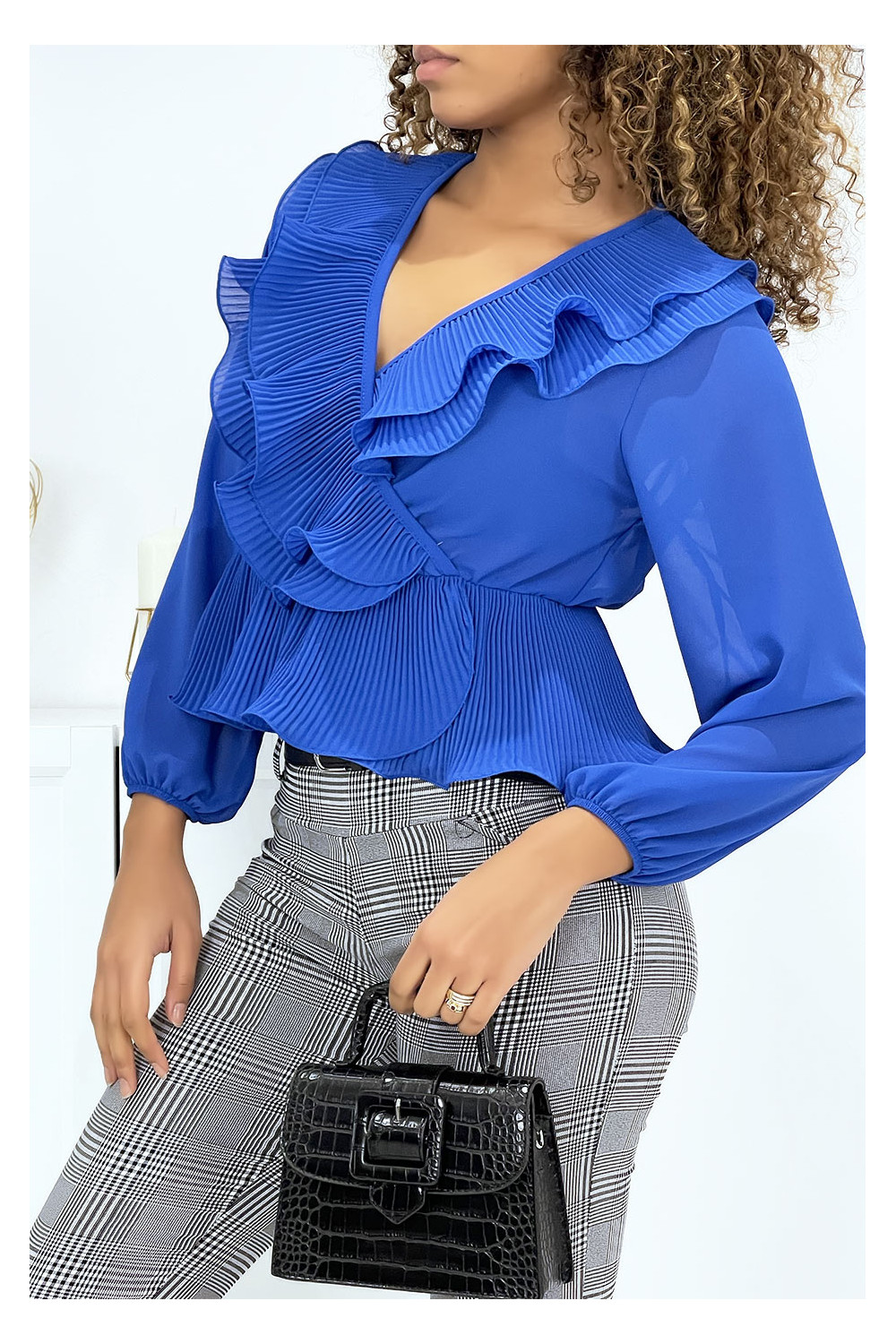 Royal wrap blouse with pleats