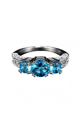Three Solitaires Ring Blue