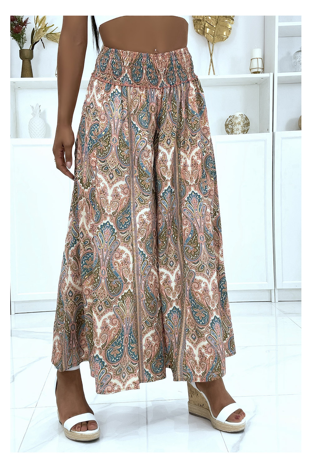 Sublime very wide silk palazzo pants with pink pattern