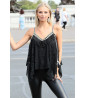 Black embroidered asymmetric top