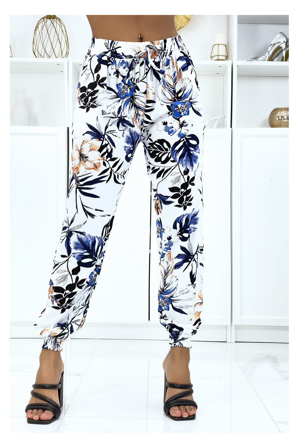 White floral trousers - Women's ready-to-wear sale