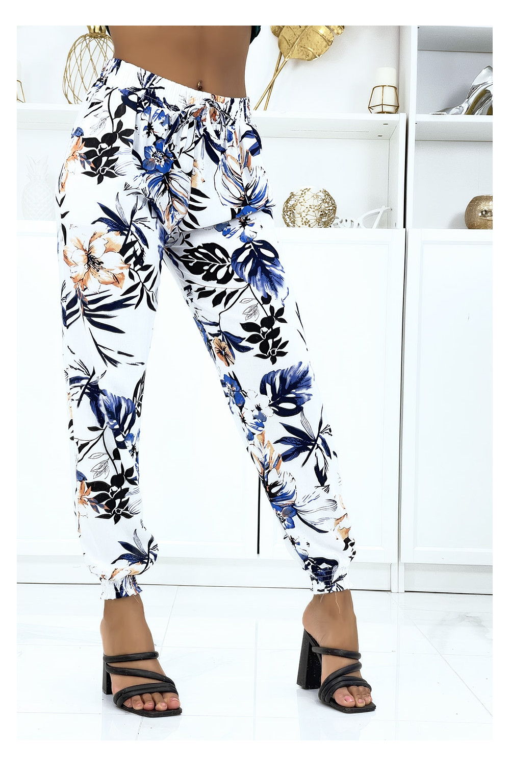 White floral trousers - Women's ready-to-wear sale