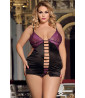 Babydoll with cutouts and thong, black / purple