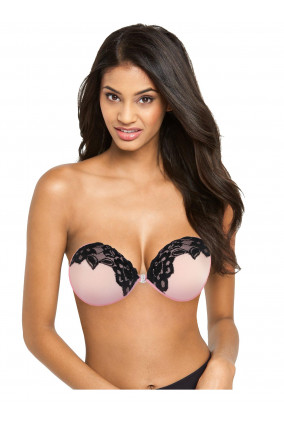 Black and pink self-adhesive strapless bra