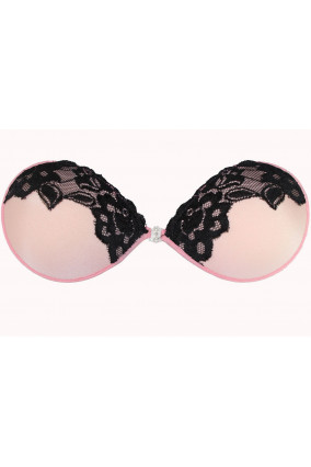 Black and pink self-adhesive strapless bra