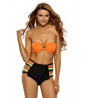 Orange and black high waist swimsuit