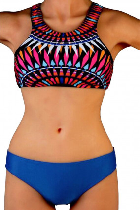 Multicolored and blue ethnic swimsuit