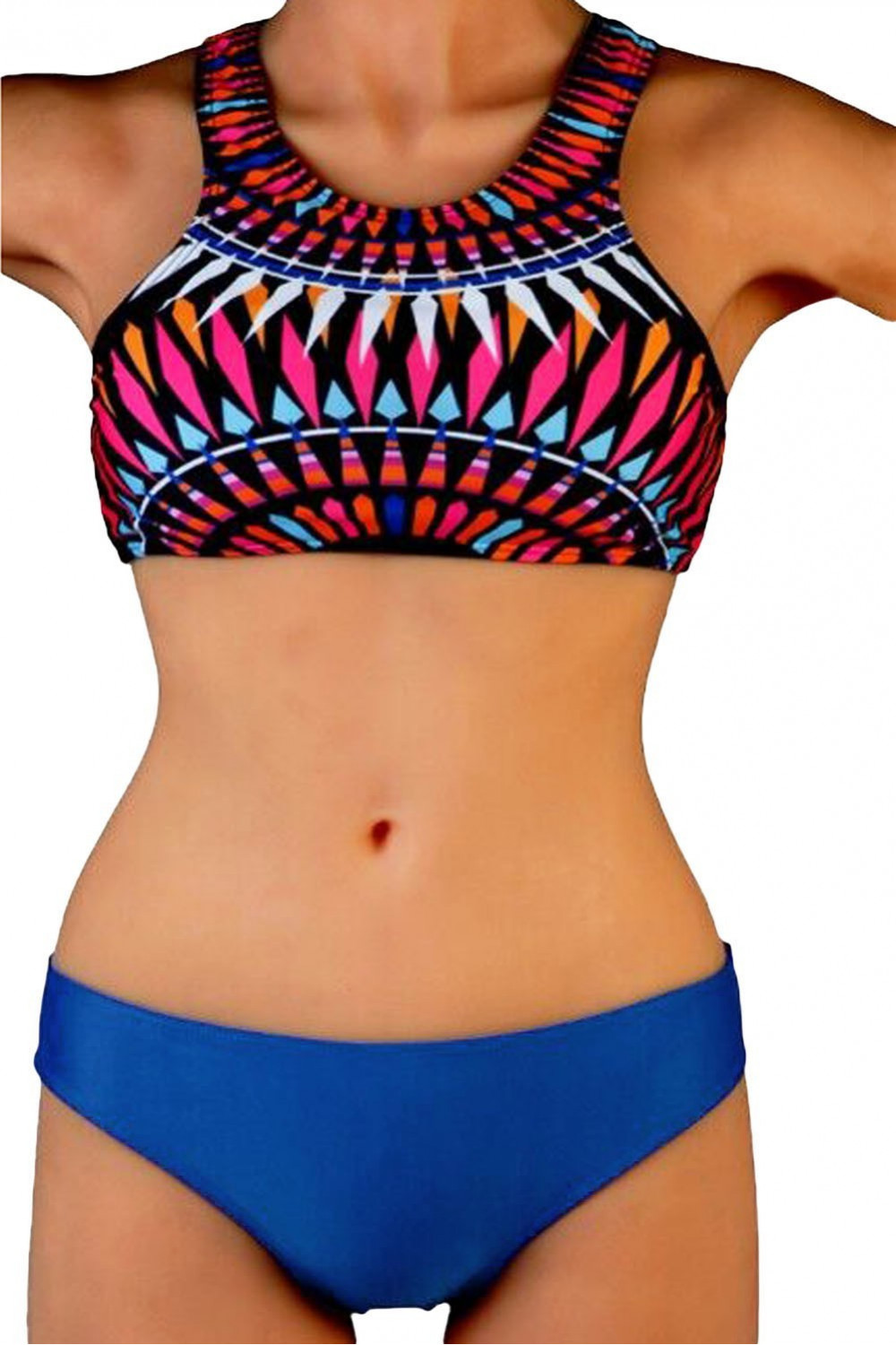 Multicolored and blue ethnic swimsuit