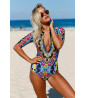 Printed Zipped Front Swimsuit