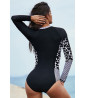 One-piece black and white surf suit effect swimsuit