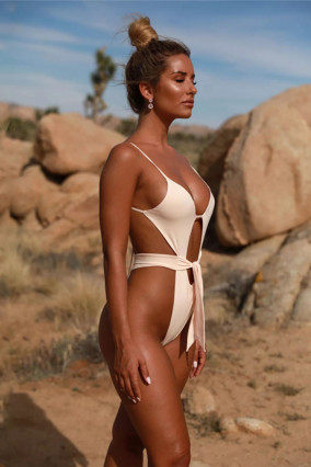 High-cut white one-piece swimsuit