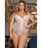 Plus size white voile and lace bodysuit