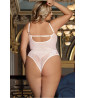 Plus size white voile and lace bodysuit