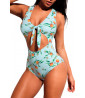 Blue one-piece swimsuit with fruits
