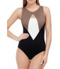 Black and brown one-piece swimsuit