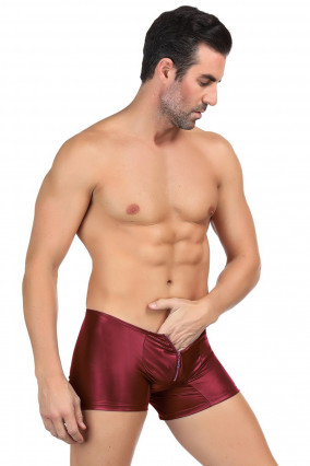 Pantaloncini rossi in PVC con zip argento
