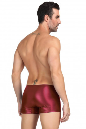 Red PVC shorts with silver zip