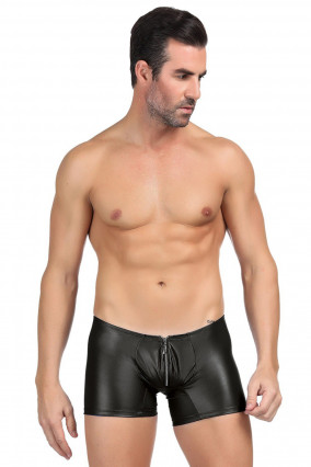 Men's black PVC shorty with silver zip