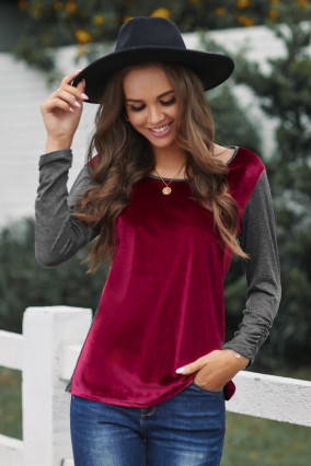 Red long-sleeved top