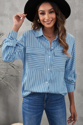 Button-down shirt with sky blue striped print