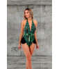 Black and green bodysuit with ribbons
