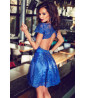 Blue satin dress with short sleeves