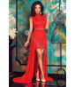 Red asymmetric lace dress