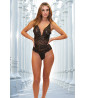 Black lace bodysuit with inlaid gold threads