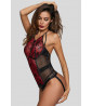 Red and black bodysuit with fishnet