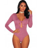 V-neck long sleeve bodysuit with pink bow