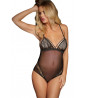 Teddy thong bodysuit in transparent voile and lace