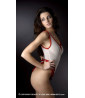 White and red veil bodysuit