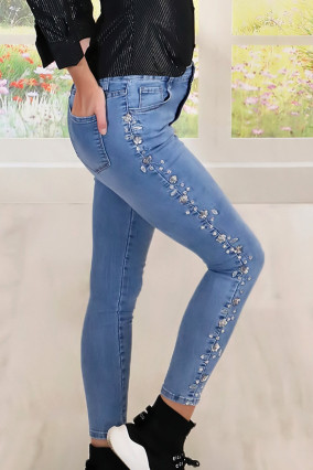 Jeans a vita alta a fiori