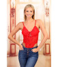 Red lace-up high-cut bodysuit