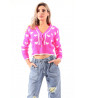 Neon pink cardigan with heart pattern