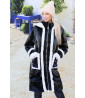 Long black puffer jacket with mirror effect