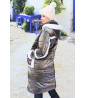 Long bronze puffer jacket with mirror effect