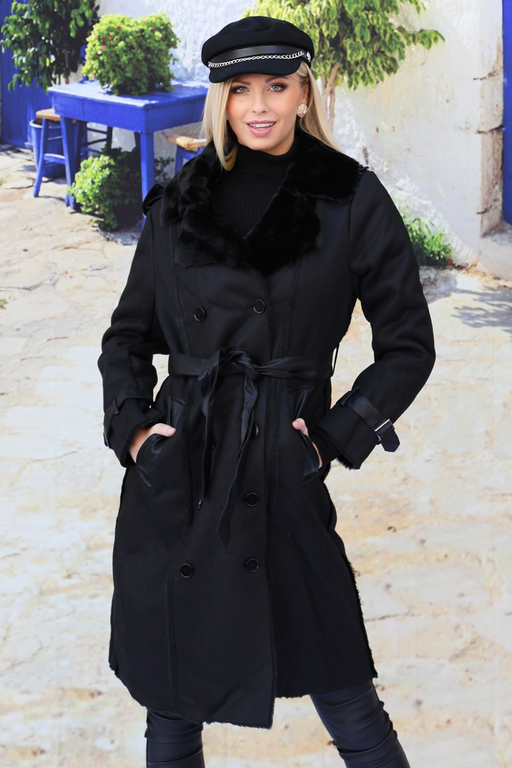 Manteau noir fourrure intérieure