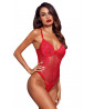 Bodysuit in floral lace and red veil