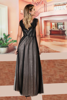 Black and beige tulle evening dress