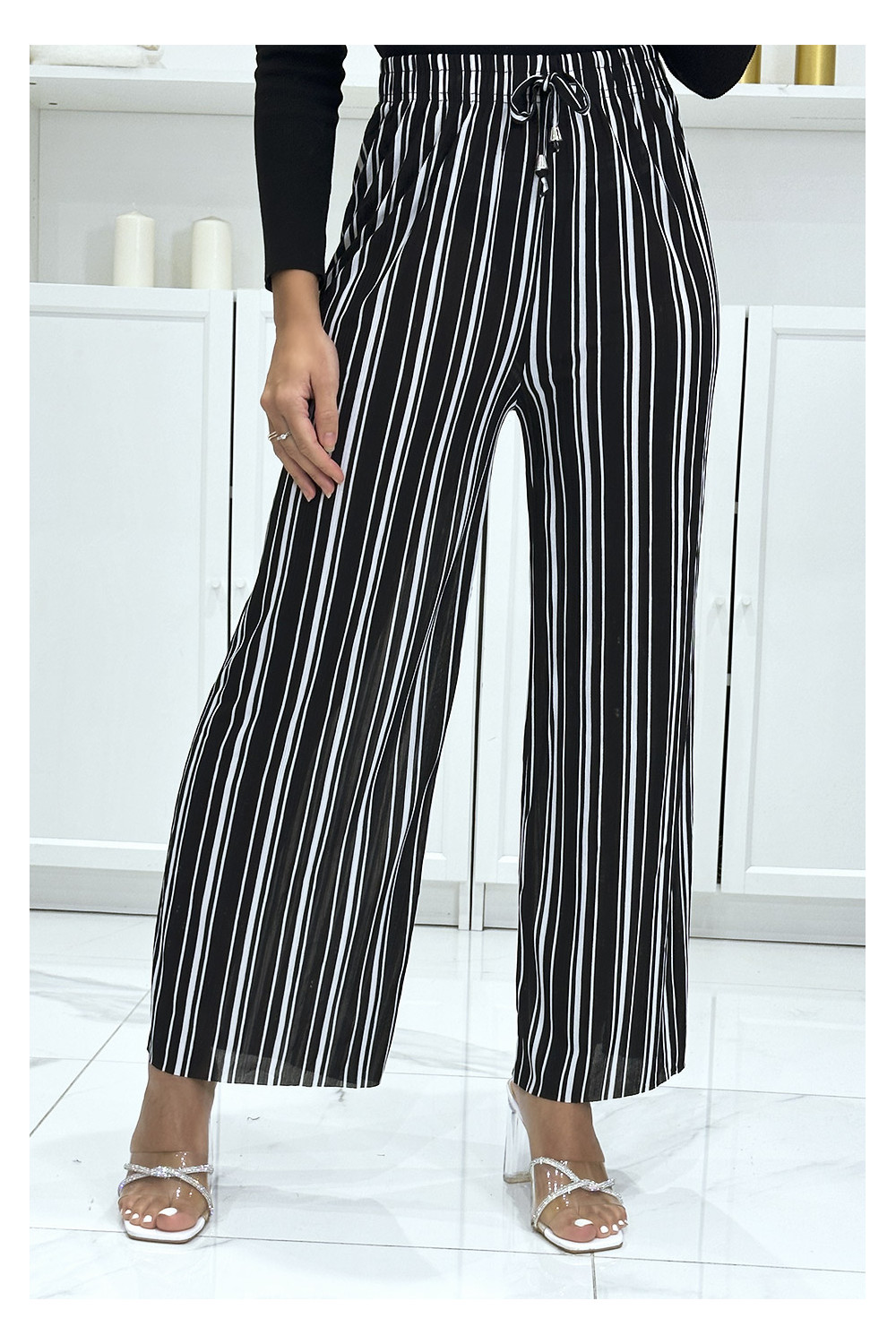Black and white striped palazzo pants