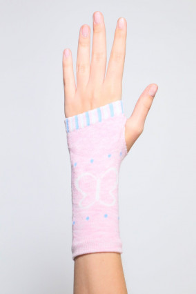Pair of short mittens with butterfly pattern
