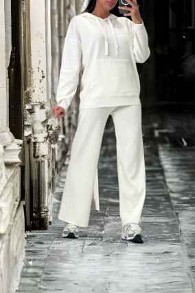 Ensemble blanc sweat et palazzo en maille tricot très extensible  - 3