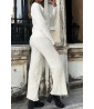 Ensemble blanc gilet et pantalon palazzo en jaquard très extensible - 4