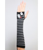 Pair of black mittens with stripes